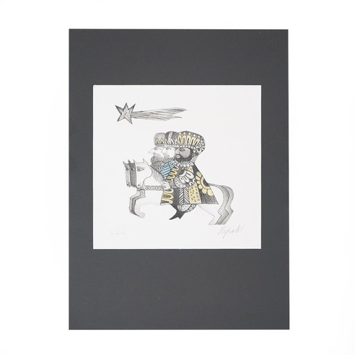 Kleurenzeefdruk "De Drie Wijzen" van Emanuele Luzzati, 1980S