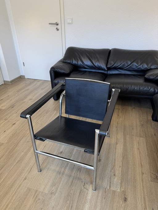 LC1 70s leren fauteuil zwart