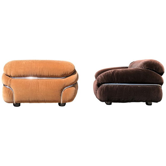 Image 1 of Vintage Space Age Alpaca Fluwelen Lounge Stoel van Gianfranco Frattini voor Cassina, 1972