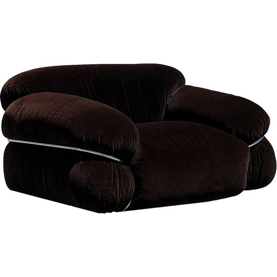 Image 1 of Vintage Space Age Alpaca Fluwelen Lounge Stoel van Gianfranco Frattini voor Cassina, 1972