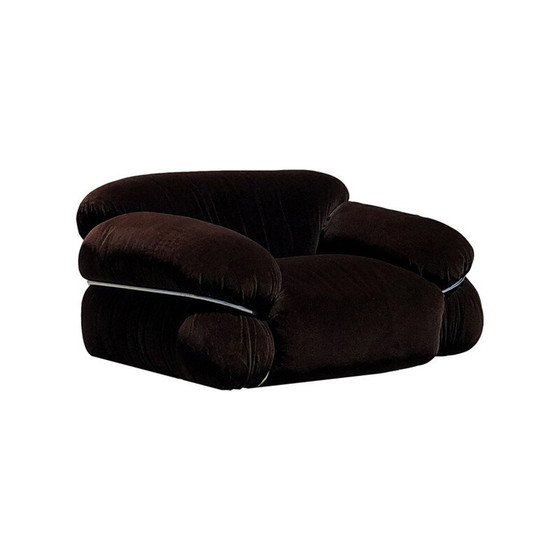 Image 1 of Vintage Space Age Alpaca Fluwelen Lounge Stoel van Gianfranco Frattini voor Cassina, 1972