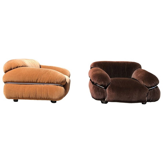 Image 1 of Vintage Space Age Alpaca Fluwelen Lounge Stoel van Gianfranco Frattini voor Cassina, 1972