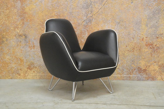 Image 1 of Zwarte Leren Topform Pinto Design Fauteuil