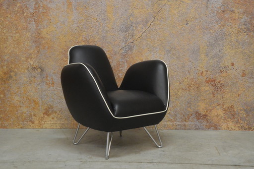 Zwarte Leren Topform Pinto Design Fauteuil