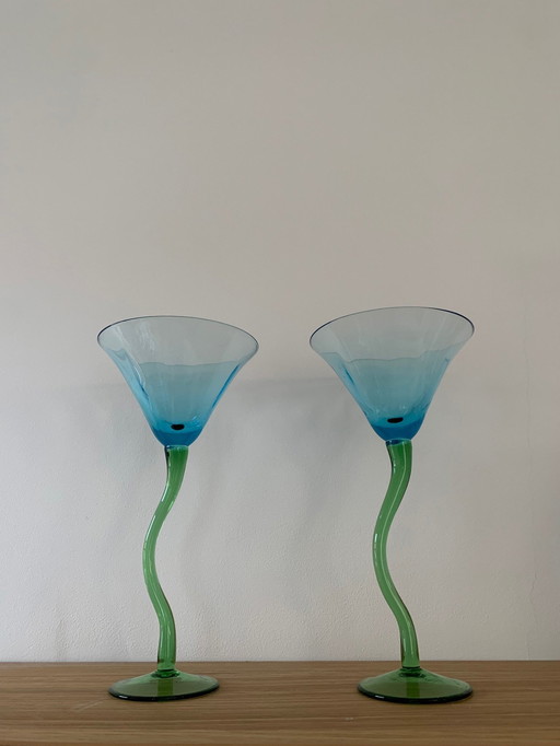 Kleurrijk Dansend Cocktailglas Duo, 1970