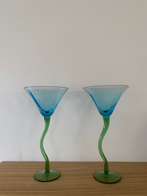 Kleurrijk Dansend Cocktailglas Duo, 1970