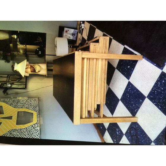 Image 1 of Vintage massief eiken bureau met zwart melamine blad van Jean Domps