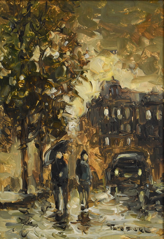 Image 1 of Theo van de Poel (1942) -  Stadsgezicht met passanten