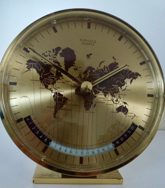 Image 1 of Tafelklok World Time Gold Van Kienzle, Duitsland, Jaren 7