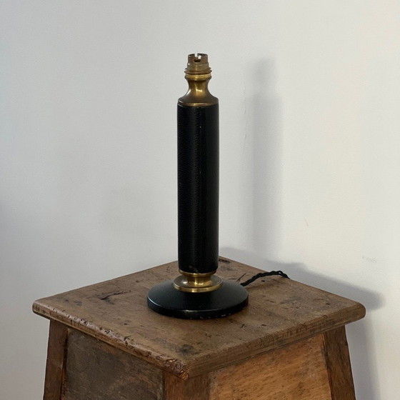 Image 1 of Vintage lamp in leer en messing, Frankrijk 1950