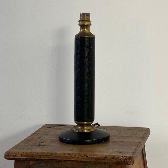 Image 1 of Vintage lamp in leer en messing, Frankrijk 1950