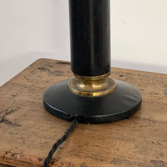 Image 1 of Vintage lamp in leer en messing, Frankrijk 1950