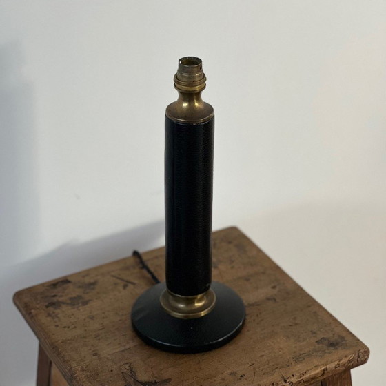 Image 1 of Vintage lamp in leer en messing, Frankrijk 1950