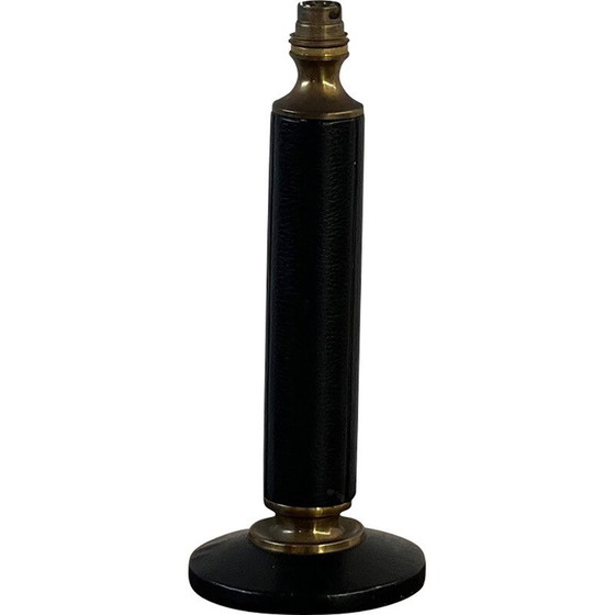Image 1 of Vintage lamp in leer en messing, Frankrijk 1950