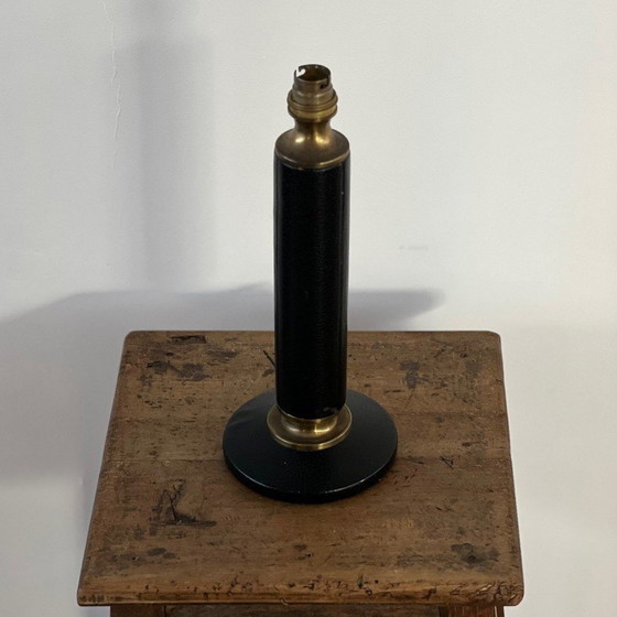 Image 1 of Vintage lamp in leer en messing, Frankrijk 1950