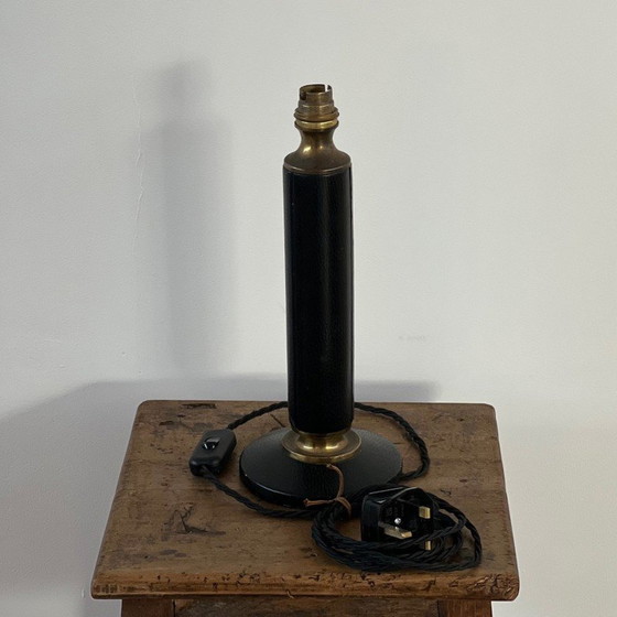 Image 1 of Vintage lamp in leer en messing, Frankrijk 1950