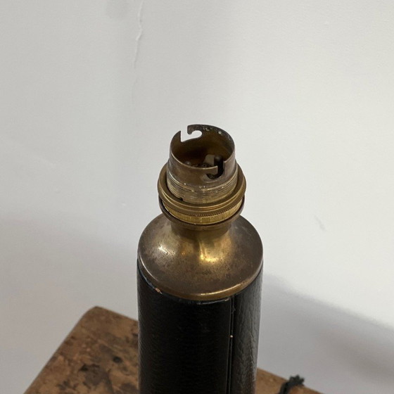 Image 1 of Vintage lamp in leer en messing, Frankrijk 1950
