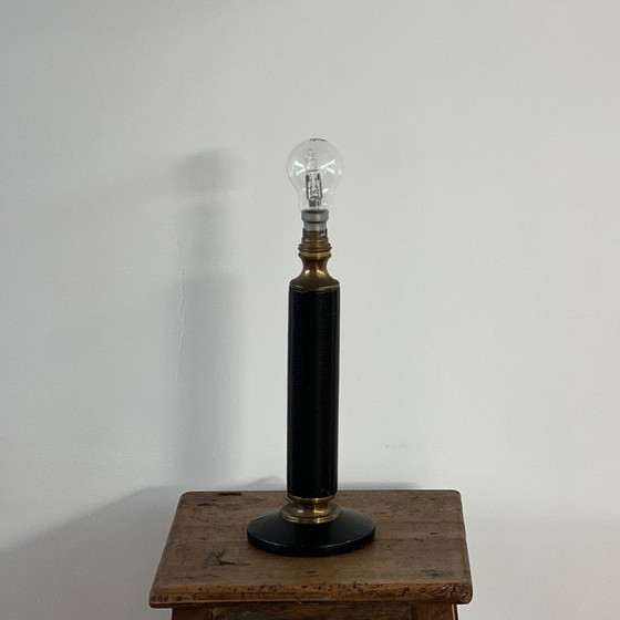 Image 1 of Vintage lamp in leer en messing, Frankrijk 1950