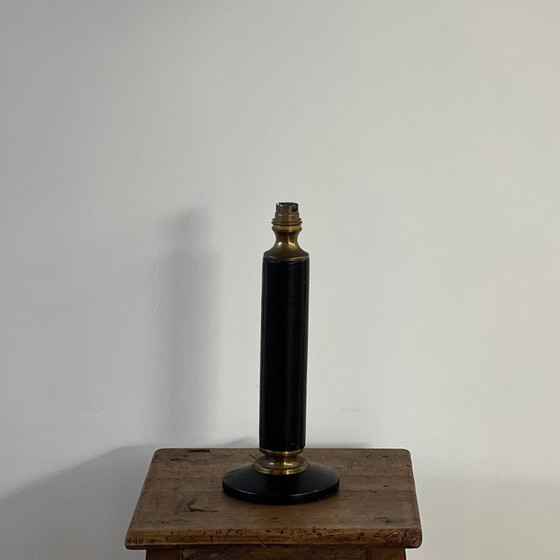Image 1 of Vintage lamp in leer en messing, Frankrijk 1950