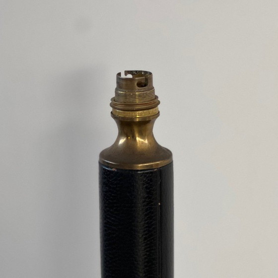 Image 1 of Vintage lamp in leer en messing, Frankrijk 1950