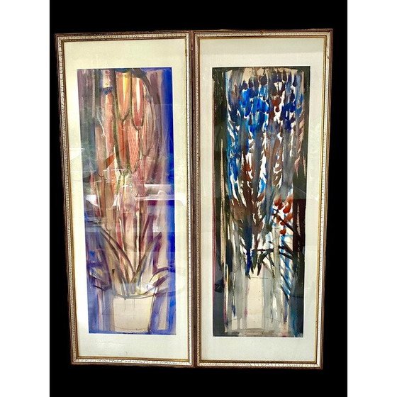 Image 1 of Paar vintage gouache schilderijen, Spanje 1960