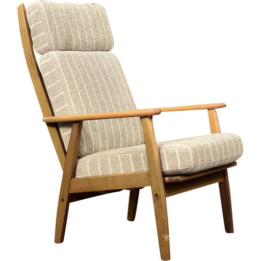 Vintage Deense houten en stoffen fauteuil van Durup Polstermøbelfabrik, 1970