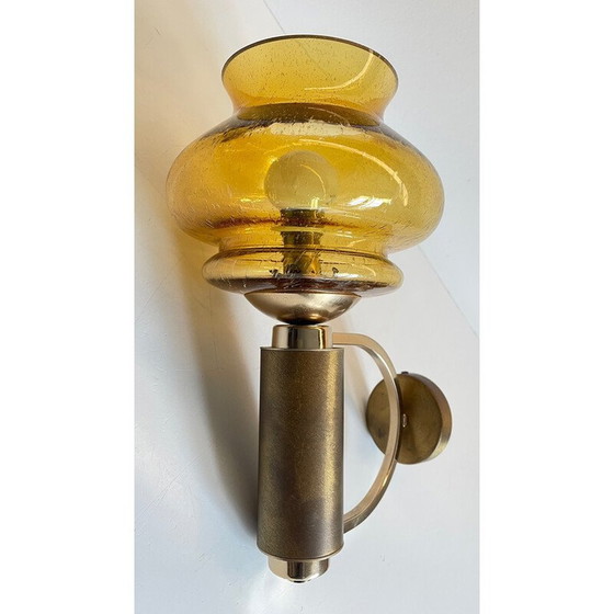 Image 1 of Vintage wandlamp van geborsteld messing en geblazen glas, 1990
