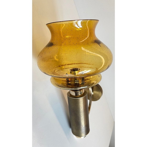 Image 1 of Vintage wandlamp van geborsteld messing en geblazen glas, 1990