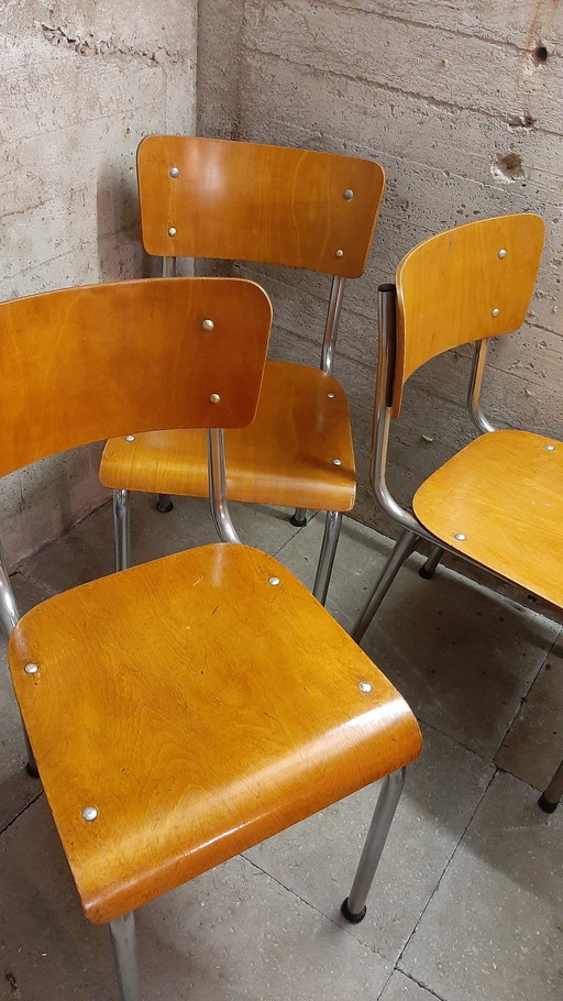 3x Vintage Industriële Stoelen