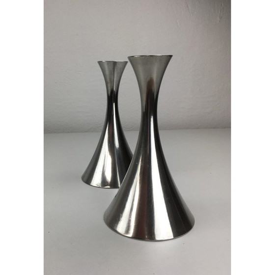 Image 1 of Paar vintage Art Deco tinnen kandelaars van Just Andersen, Denemarken 1940