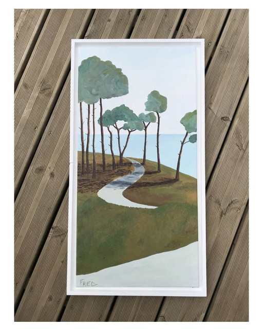 Olieverf op spieraam.  Formaat 80X40Cm.