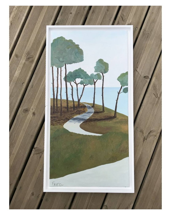 Image 1 of Olieverf op spieraam.  Formaat 80X40Cm.