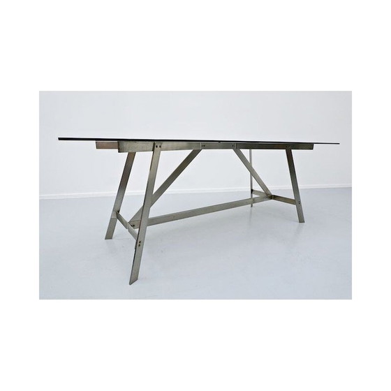 Image 1 of Vintage eettafel, glas en staal, Italië 1970