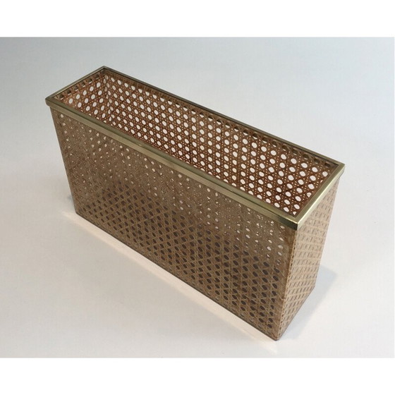 Image 1 of Vintage tijdschriftenrek van plexiglas met messing en ingelegd riet van Christian Dior en Gabriella Crespi, 1970