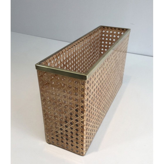 Image 1 of Vintage tijdschriftenrek van plexiglas met messing en ingelegd riet van Christian Dior en Gabriella Crespi, 1970