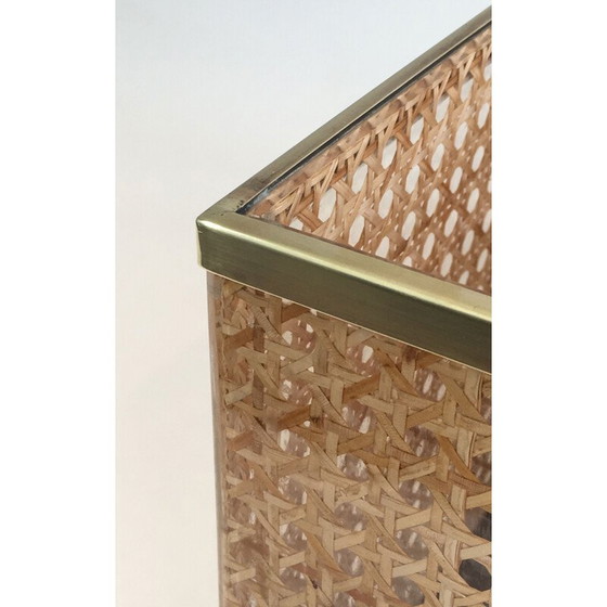 Image 1 of Vintage tijdschriftenrek van plexiglas met messing en ingelegd riet van Christian Dior en Gabriella Crespi, 1970