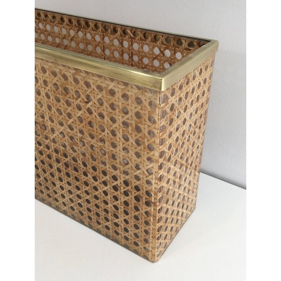 Image 1 of Vintage tijdschriftenrek van plexiglas met messing en ingelegd riet van Christian Dior en Gabriella Crespi, 1970