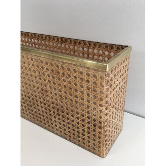 Image 1 of Vintage tijdschriftenrek van plexiglas met messing en ingelegd riet van Christian Dior en Gabriella Crespi, 1970