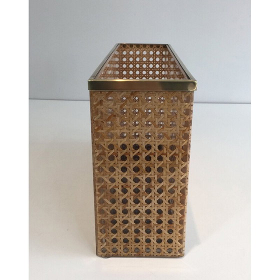 Image 1 of Vintage tijdschriftenrek van plexiglas met messing en ingelegd riet van Christian Dior en Gabriella Crespi, 1970