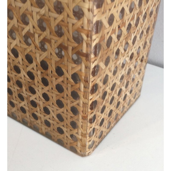 Image 1 of Vintage tijdschriftenrek van plexiglas met messing en ingelegd riet van Christian Dior en Gabriella Crespi, 1970