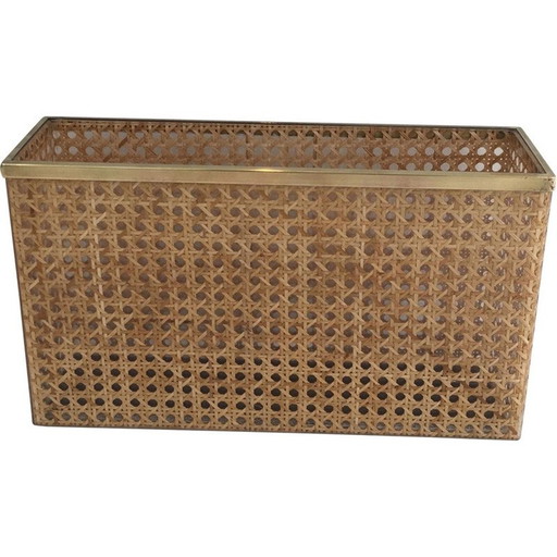 Vintage tijdschriftenrek van plexiglas met messing en ingelegd riet van Christian Dior en Gabriella Crespi, 1970