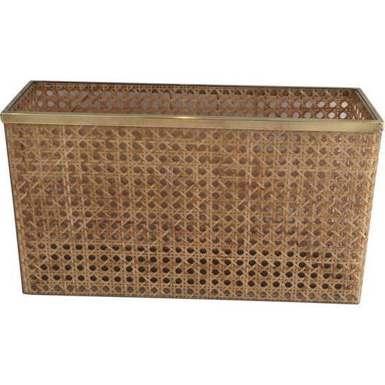 Image 1 of Vintage tijdschriftenrek van plexiglas met messing en ingelegd riet van Christian Dior en Gabriella Crespi, 1970