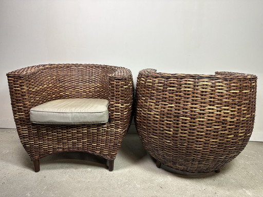 Rieten fauteuils (paar) jaren 2000