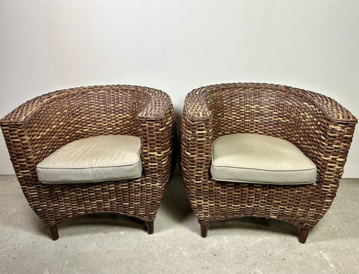 Rieten fauteuils (paar) jaren 2000