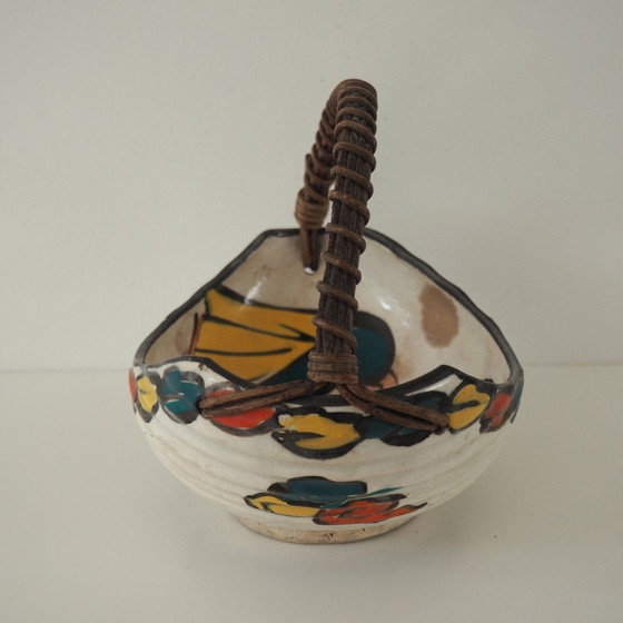 Image 1 of Vintage Artisan Japanse Keramische Kom Met Geweven Handvat