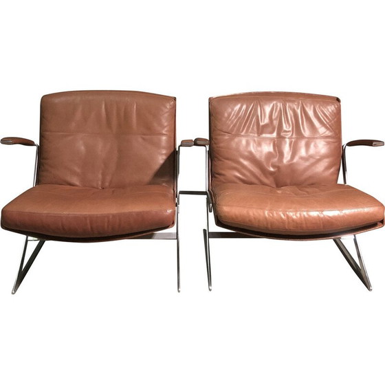 Image 1 of Paar vintage "Lobby" fauteuils van glasvezel en leer van Preben Fabricius voor Arnold Exclusiv, 1972