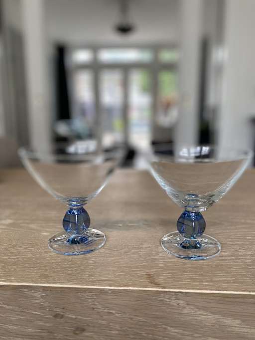 2X Schott Zwiesel Handgeblazen Cocktailglazen Met Blauwe Steel