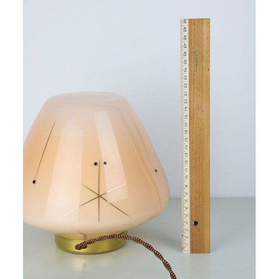 Image 1 of Midcentury glazen en koperen tafellamp