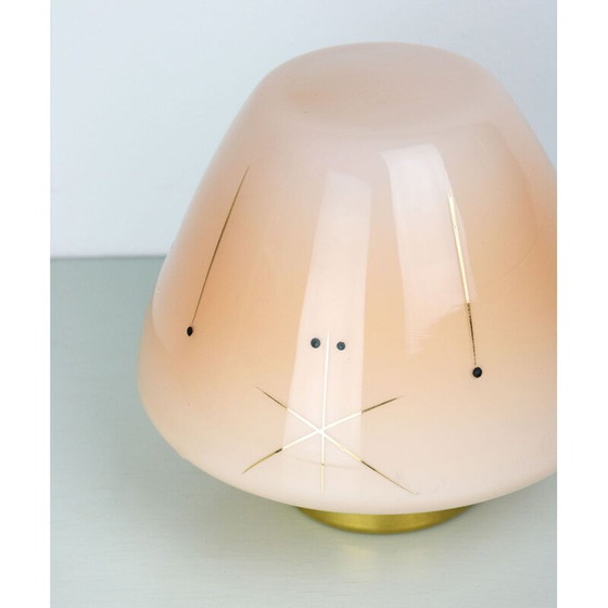 Image 1 of Midcentury glazen en koperen tafellamp