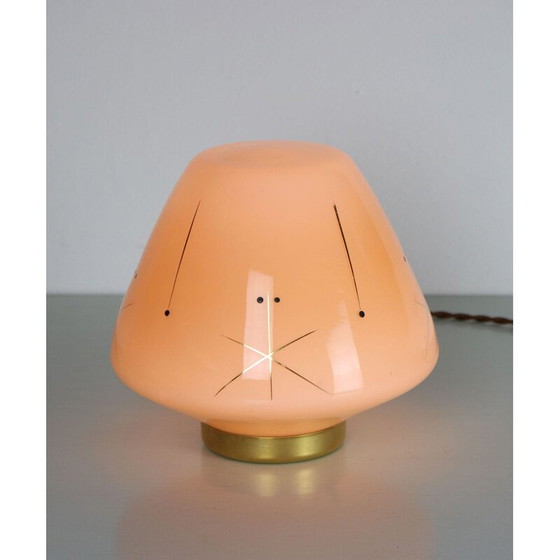 Image 1 of Midcentury glazen en koperen tafellamp